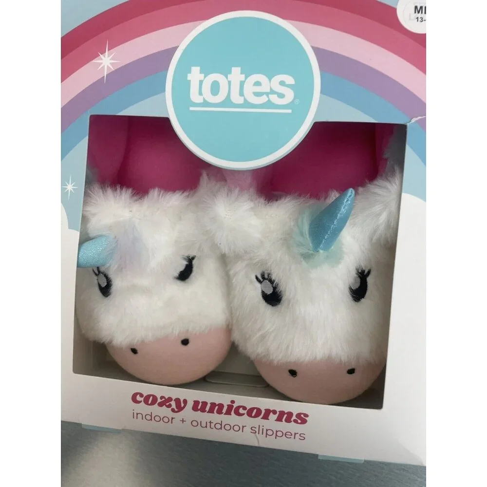 NEW Totes Kids Unicorn Slippers Size Medium 13-1 Toddlers Plush Upper & Lining